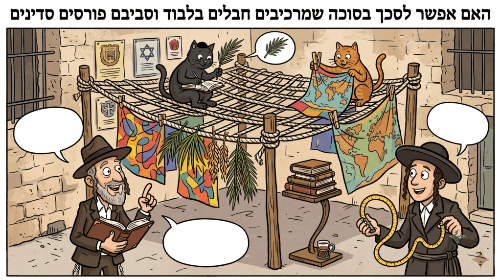 האם אפשר לסכך בסוכה שמרכיבים חבלים בלבוד וסביבם פורסים סדינים
