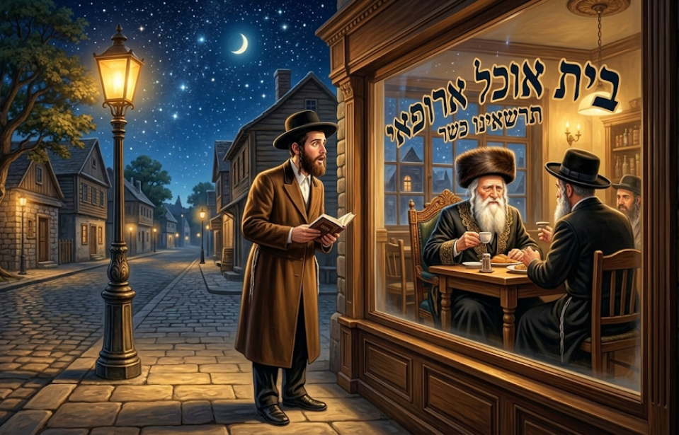 יענק’לה שראה את הרב במסעדת טריפה – חייב לדון לזכות: פיקוח נפש, אוכל מהבית, או הכשר